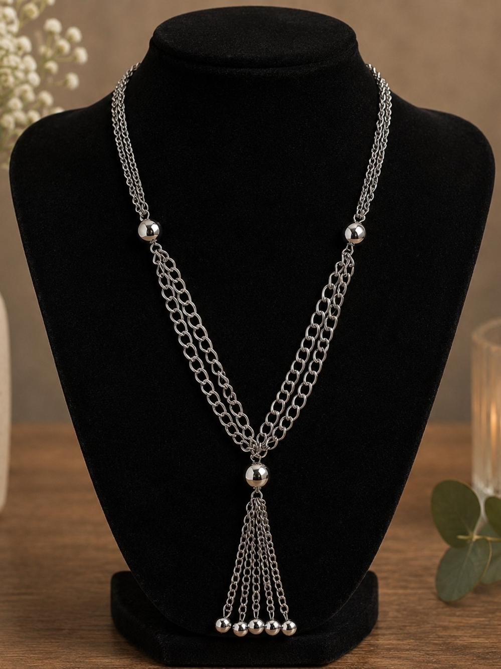 Silver Multi-Chain Tassel Necklace - Women Jewelry